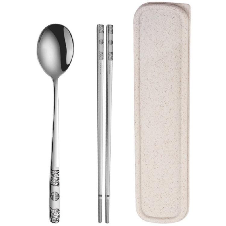 Stainless Steel Tableware Student Office Worker Portable Tableware Set, Specification:2 PCS / Set, Color:Silver