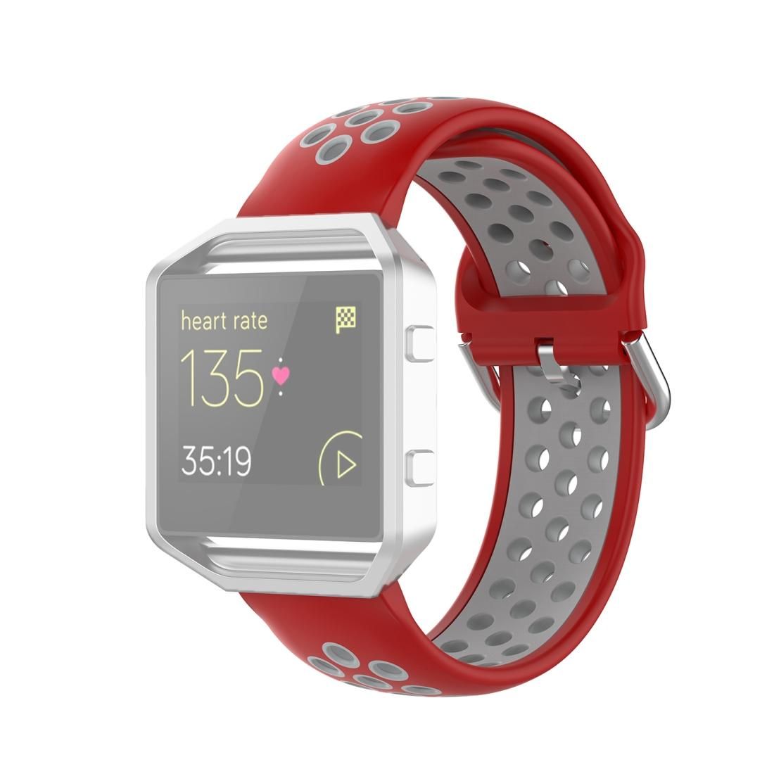 For Fitbit Versa 2 / Versa / Versa Lite / Blaze 23mm Sports Two Colors Silicone Replacement Strap Watchband (Red Grey)