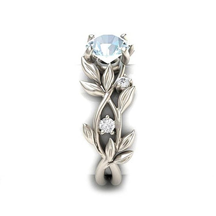 Crystal Vine Leaf Design Engagement Ring Fashion For Women Jewelry, Ring Size:11 (Green)