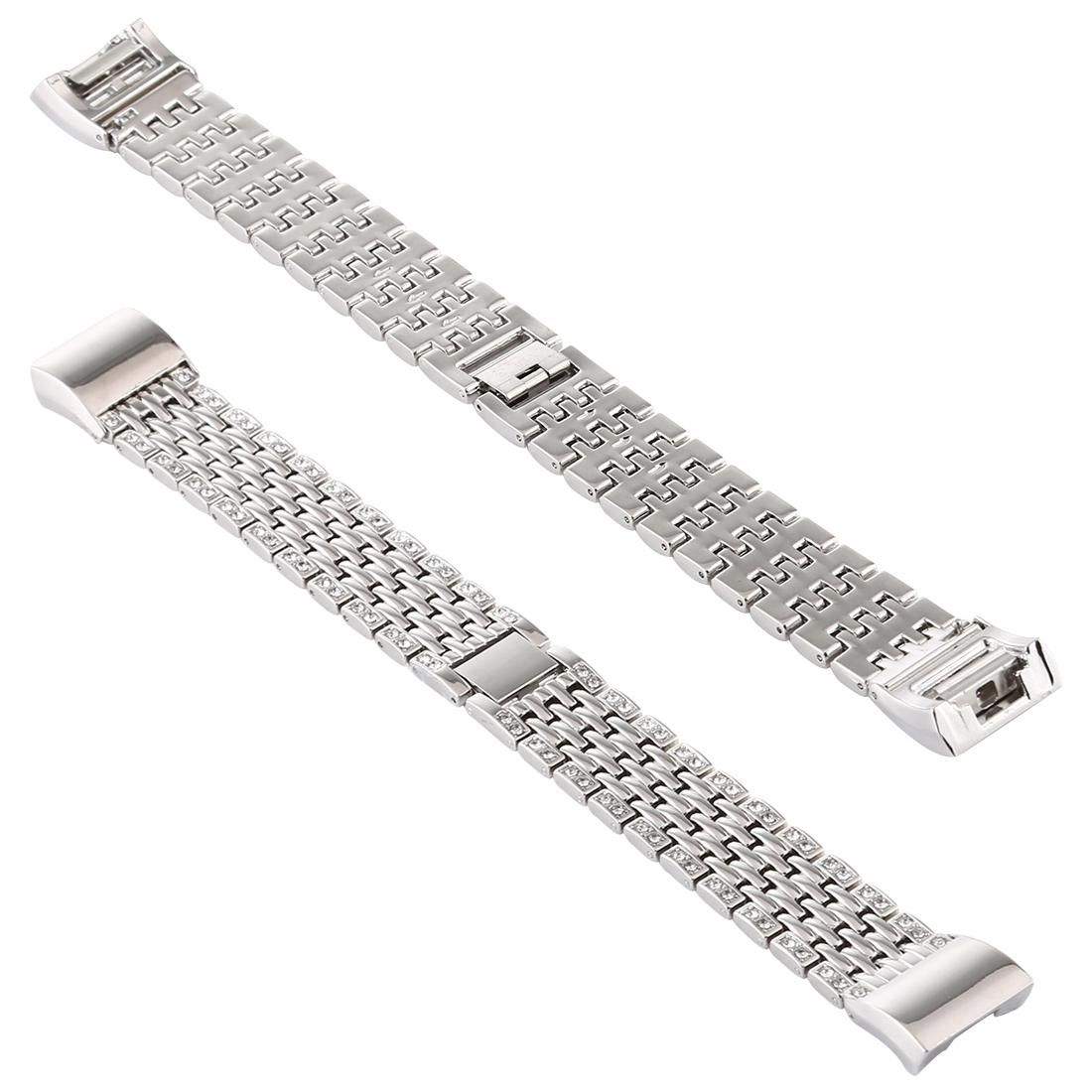 For Fitbit Charge 2 Diamond-studded Stainless Steel Replacement Wrist Strap Watchband (Silver)