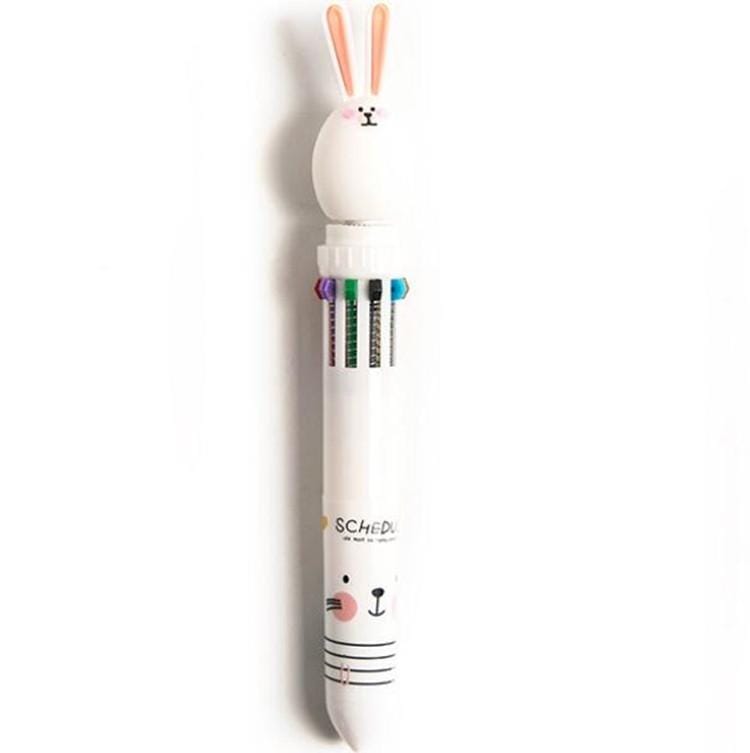 2 PCS 10 Colors Cute Rabbit Cartoon Ballpoint Pen School Office Supply (White)