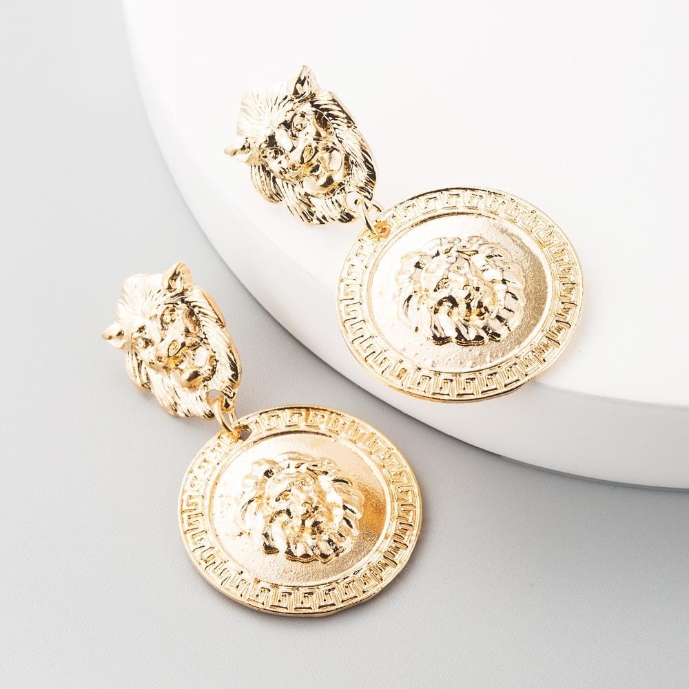 3 Pairs Baroque Retro Lion Head Earrings Female Personality Exaggerated Earrings (Silver)