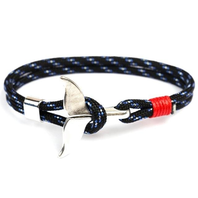 Whale Tail Anchor Charm Nautical Survival Rope Chain Bracelets (Black blue)