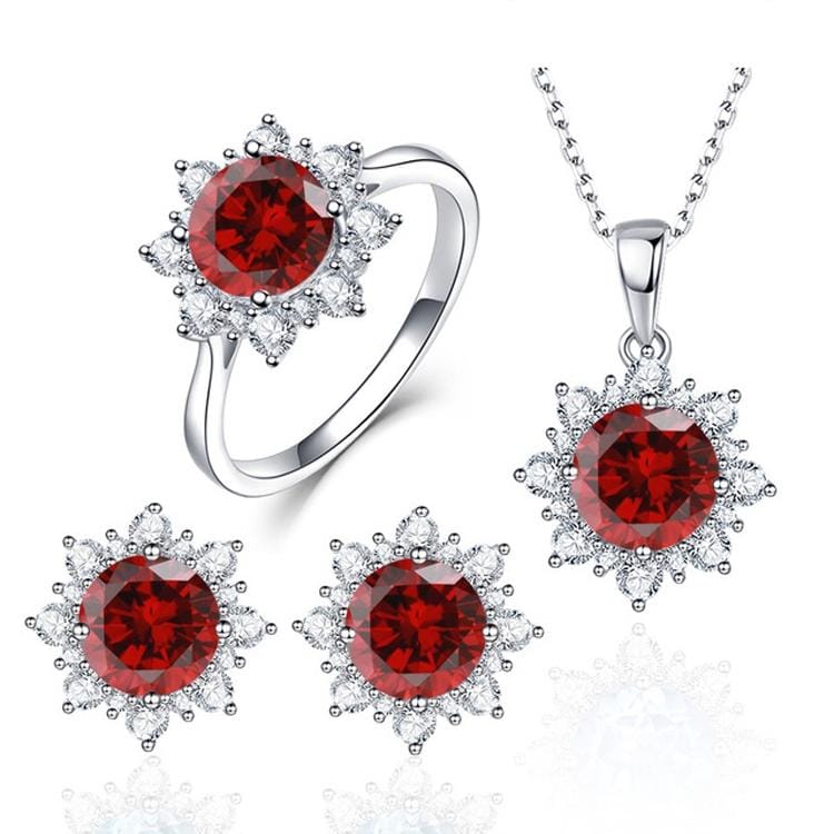 3 PCS/Set Snow Shape Gemstone Jewelry Set For Women, Ring Size:9 (Red)