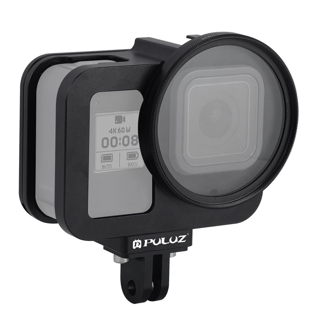 PULUZ for GoPro HERO8 Black Housing Shell CNC Aluminum Alloy Protective Cage with Insurance Frame & 52mm UV Lens (Black)
