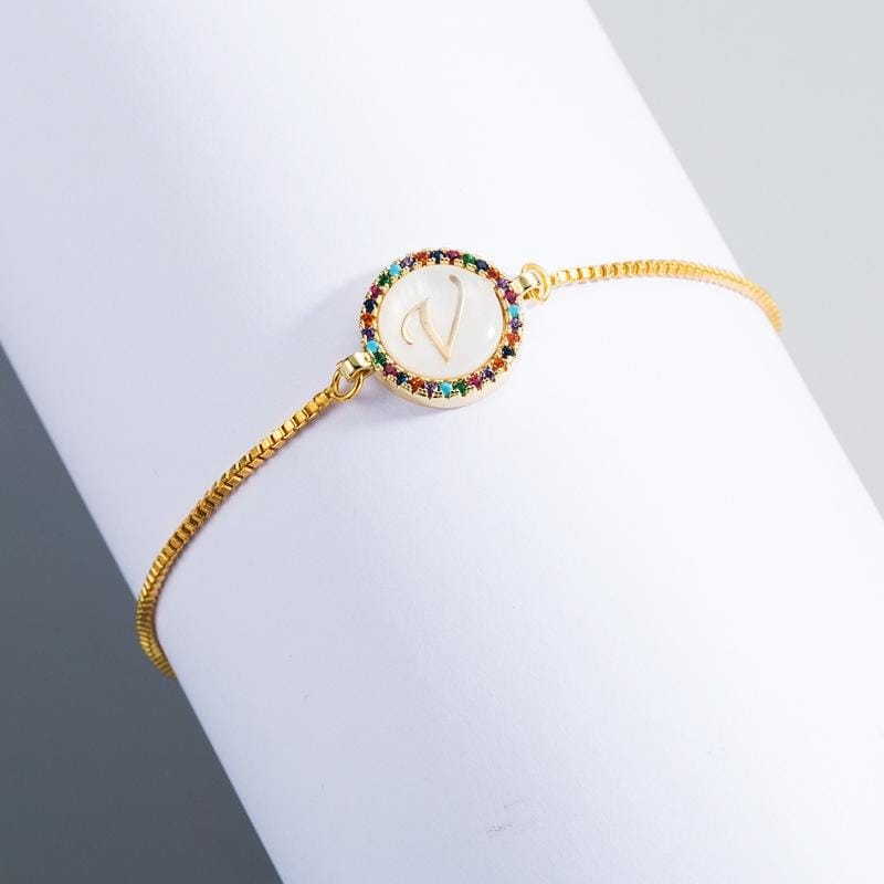 English Letter Bracelet Couple Girlfriends DIY Bracelet Men Women Micro Inlaid Zircon Rainbow Bracelet (V)
