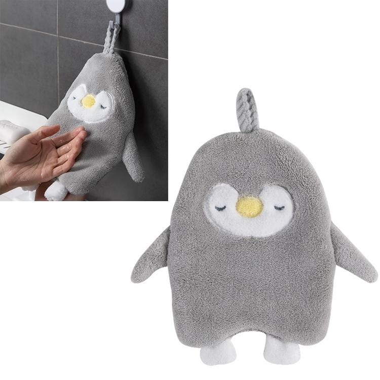 Household Penguin Hanging Type Hand tTowels Strong Water-absorbing Small Dish Towel (Twist Gray)