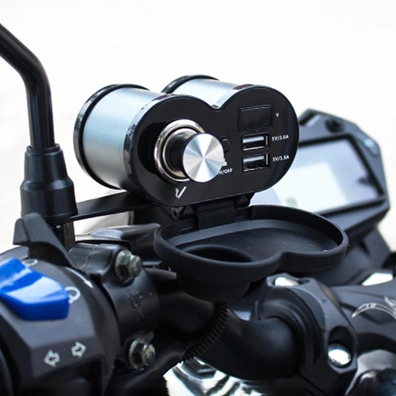 Portable Motorcycle Aluminum Alloy Dual USB Charger Cigarette Lighter (Grey)