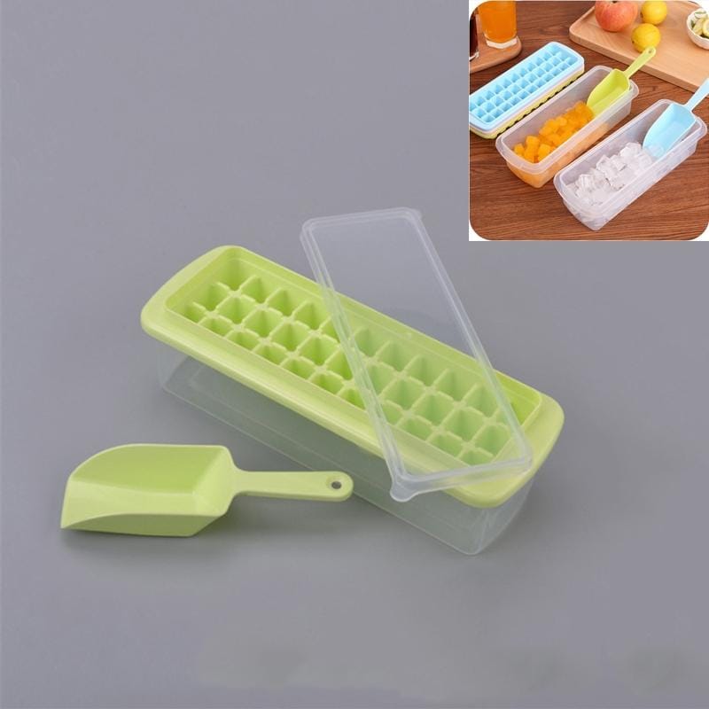 Creative 33 Grid DIY Ice Cube Box Plastic Homemade Ice Cube Mould with Cover & Shovel (Green)