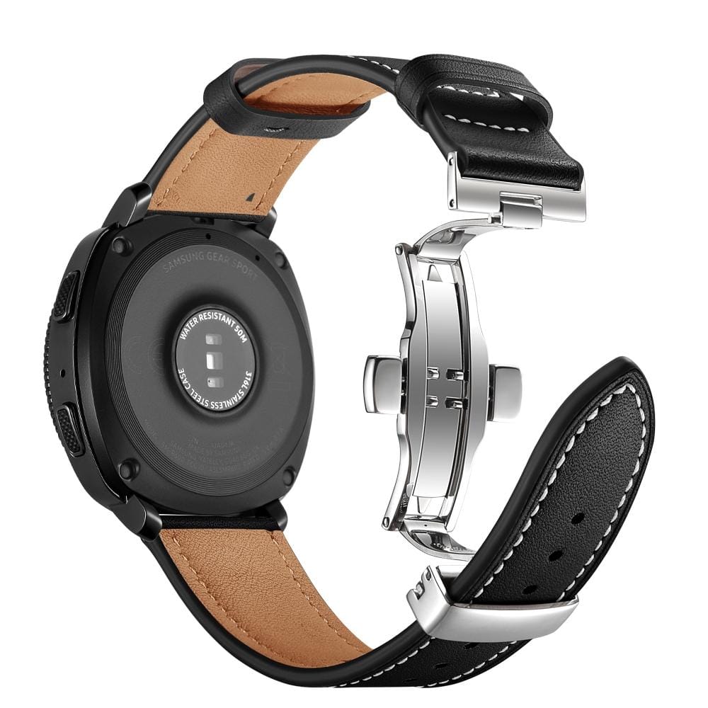 22mm For Huawei Watch GT2e / GT2 46mm Leather Butterfly Buckle Strap Silver Buckle (White)