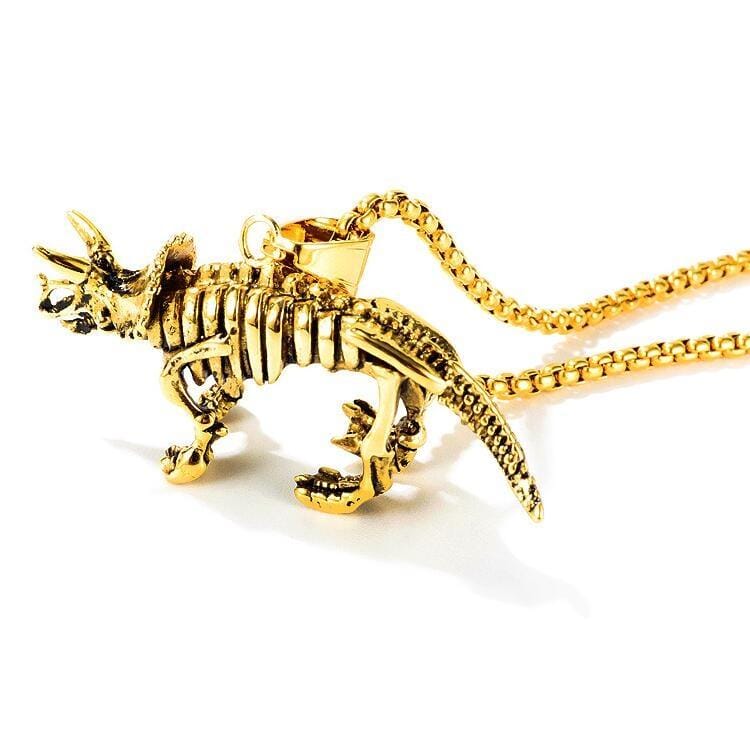 OPK 1669 Retro Dinosaur Skeleton Pendant Personality Men Titanium Steel Unicorn Necklace, Color:Gold Pendant+Chain