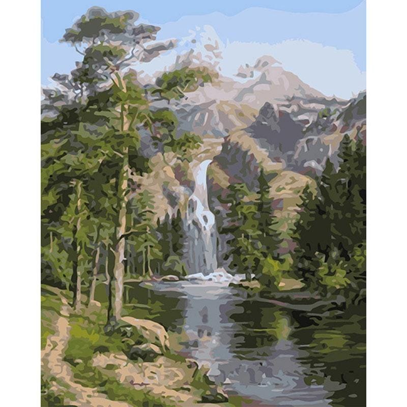 Stone Pine Landscape Pattern DIY Oil Painting by Number Paint Kit (Green)