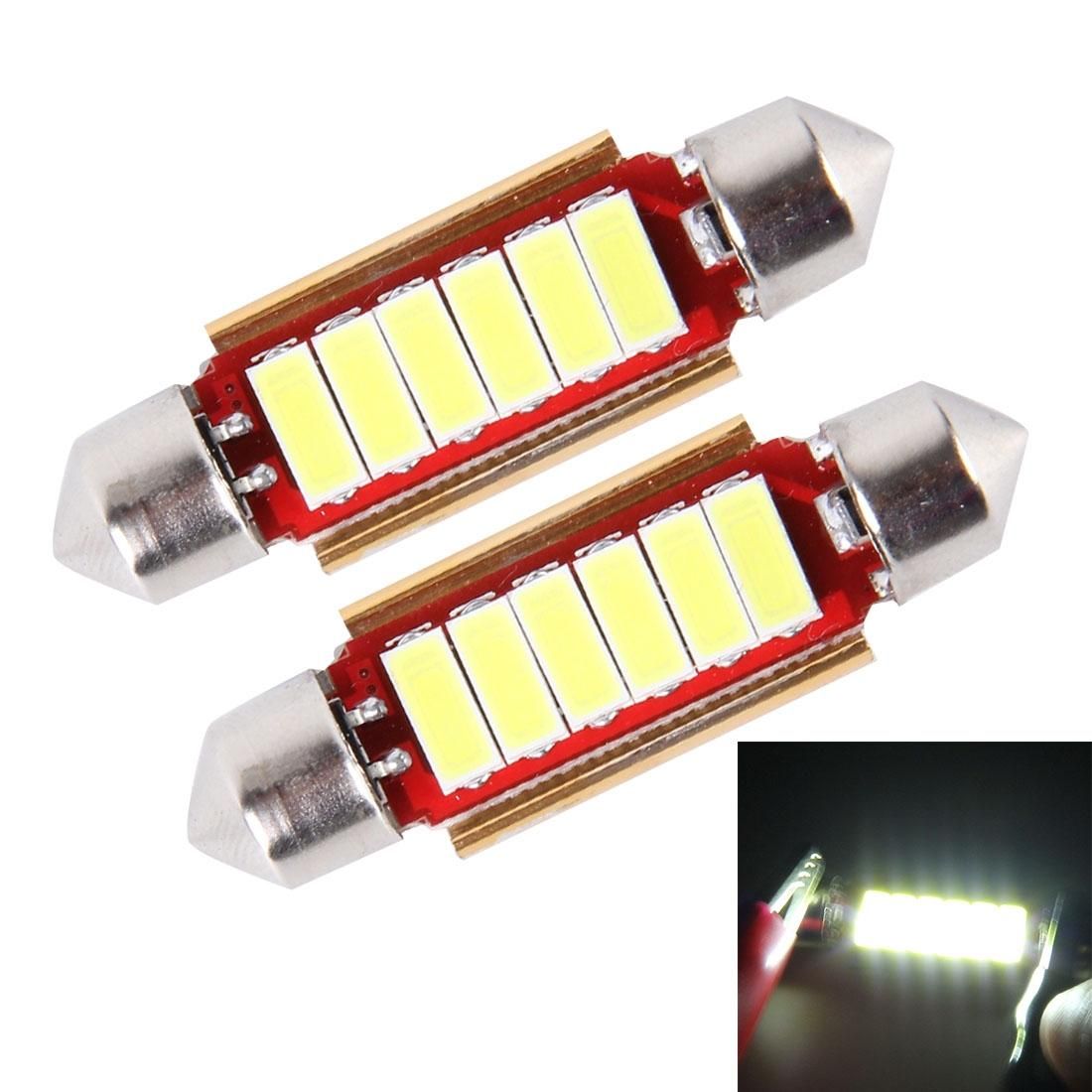 2 PCS DC 12V 3W 44MM 5730 Bicuspid Port Decoding Car Dome Lamp LED Reading Light with 7 LED Lights (White Light)