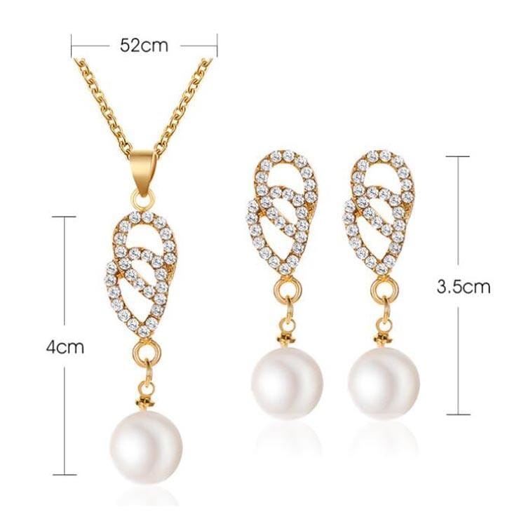 Elegant Double Ring Pearl Pendant Necklace Hook Earrings Set Wedding for Women (White)