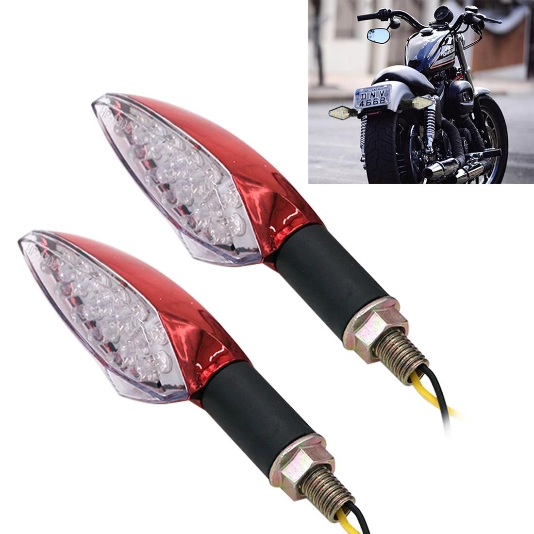 2 PCS Universal Leaf Shape Motorcycle Yellow Light Turn Signal Rear Indicator Light with 15 LED Lamps, DC 12V (Red)