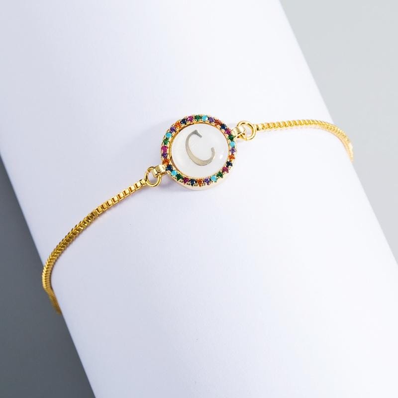 English Letter Bracelet Couple Girlfriends DIY Bracelet Men Women Micro Inlaid Zircon Rainbow Bracelet (C)