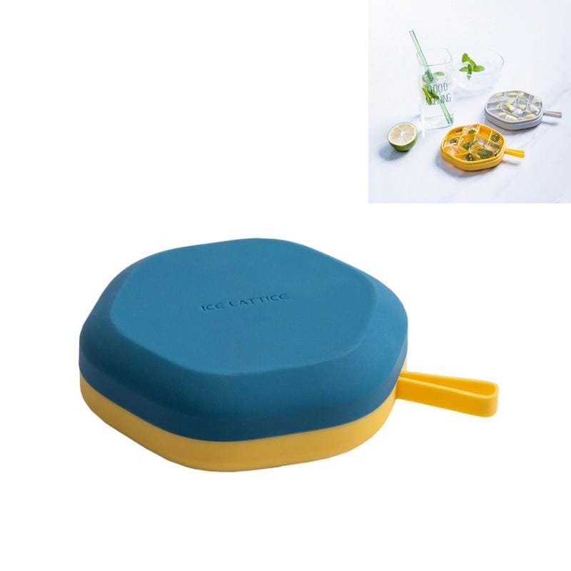 DIY Creative Hexagonal Ice Cube Mold Storage Box DIY Homemade Ice Tray (Yellow Blue)