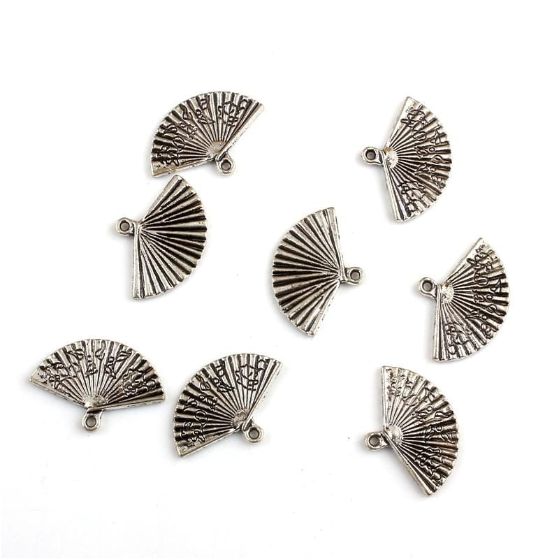 100PCS CHINESE FAN Tibetan Silver 3D Charms Pendants Beads DIY Jewelry Making 13*24mm