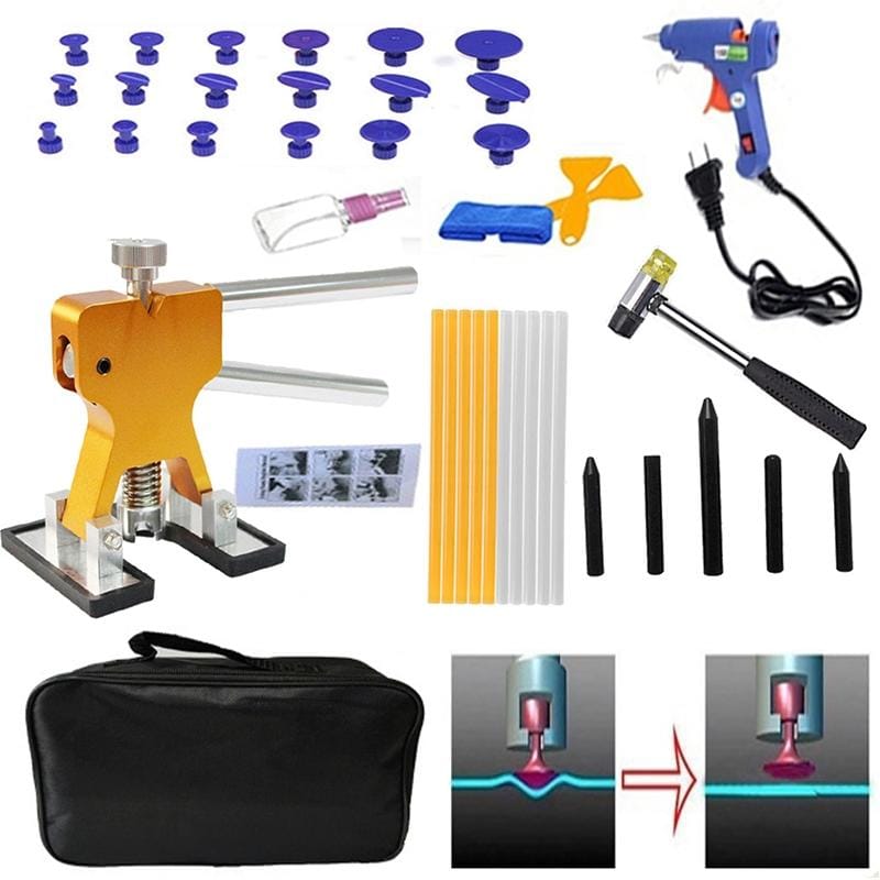 40 PCS Auto Car Metal PDR Dent Lifter-Glue Puller Tab Hail Removal Paintless Car Dent Repair Tools Kit, with 20W Glue Gun, US Plug or EU Plug
