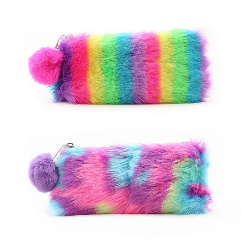 Plush Pencil Case Rainbow Pencilcase School Supplies Girl Stationery Gift (2)
