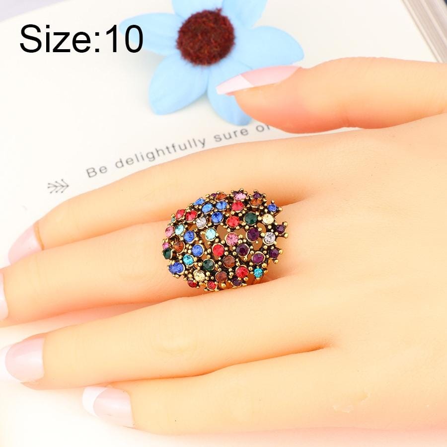 3PCS Women Charms Bohemia Jewelry Antique Resin Ethnic Rings, Ring Size:10 (multicolor)