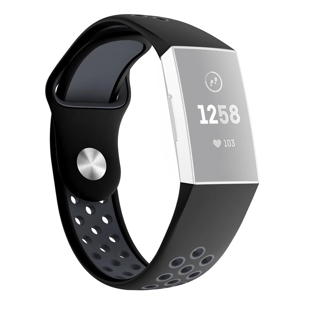 Two-color Round Hole Silicone Wrist Strap Watch Band for Fitbit Charge 3, Wrist Strap Size:145-210mm (Grey)