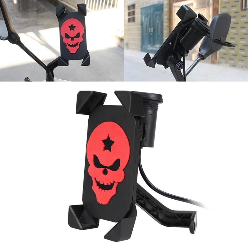 Portable Motorcycle USB Charger Mobile Phone Holder, Rearview Mirror Version (Red)