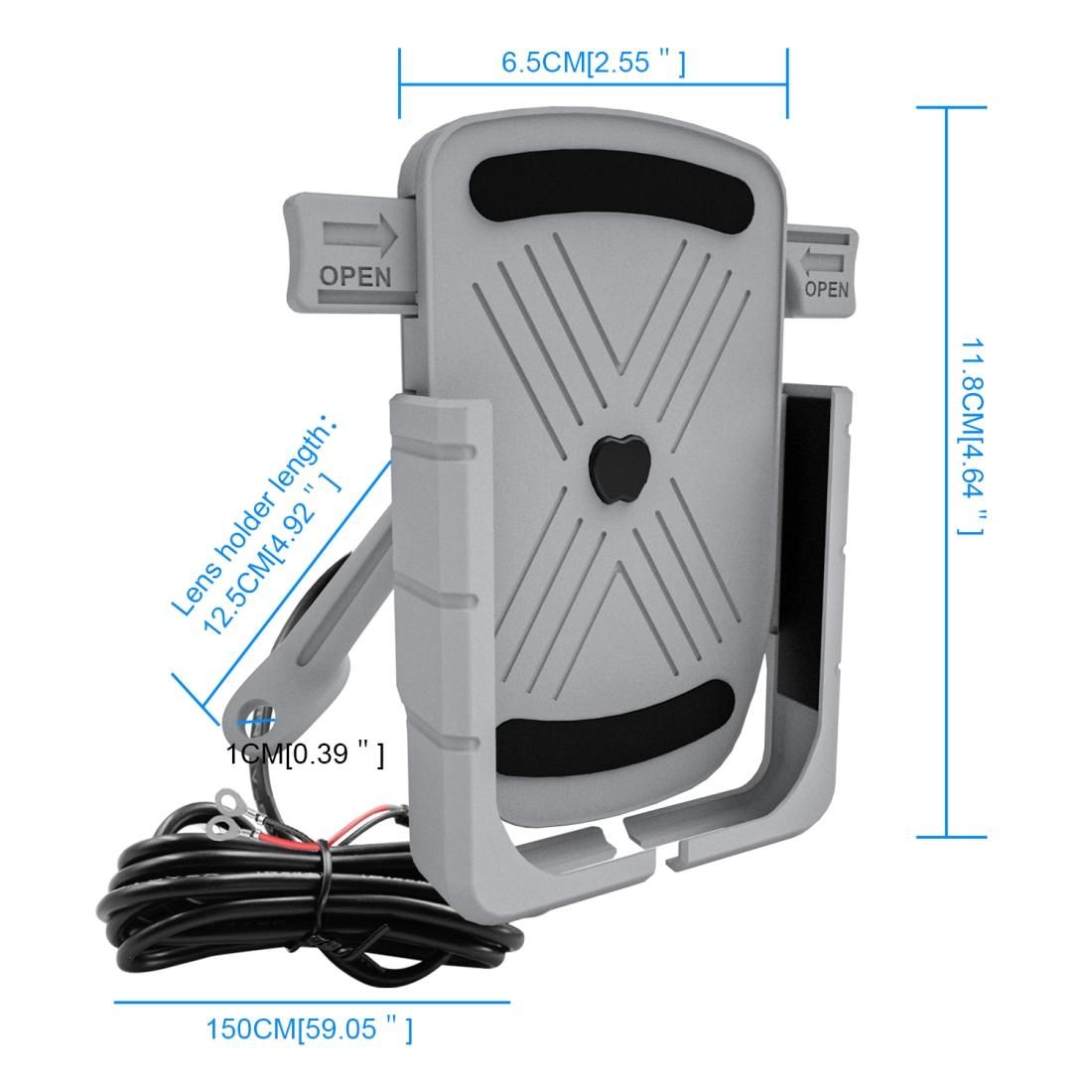 CS-1066B1 Motorcycle Aluminum Alloy Mobile Phone Holder Bracket with Charging Function, Mirror Holder Version (Silver)