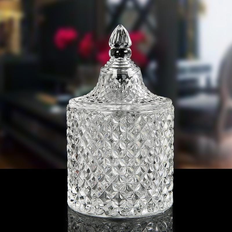 Baroque Style Glass Cotton Swab Box Multi-function Storage Bucket Toothpick Holder Transparent Jewelry Storage Box, SIZE:14cmx8.5cm (Transparent)