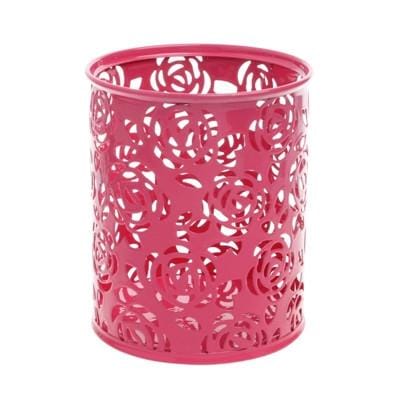 Hollow Flower Brush Storage Pen Pencil Pot Holder Container Desk Organizer (Rose Red)