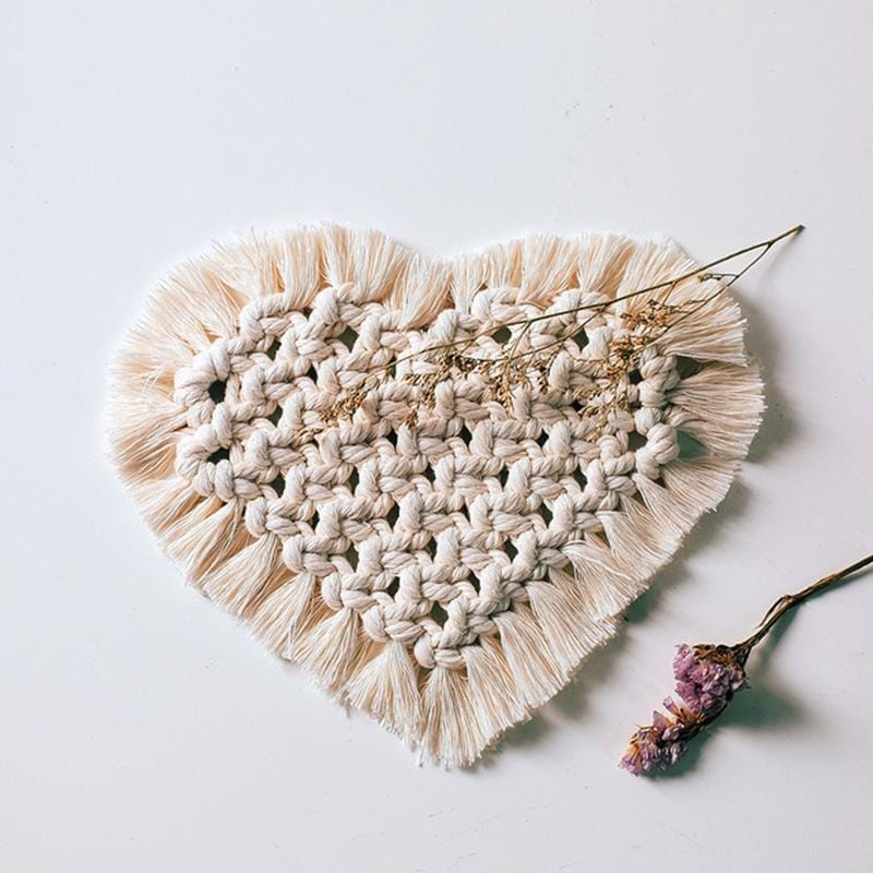 Woven Tassel Cotton Rope Love Coaster Placemat Cotton and Linen Heat Insulation Pad Home Daily Decoration