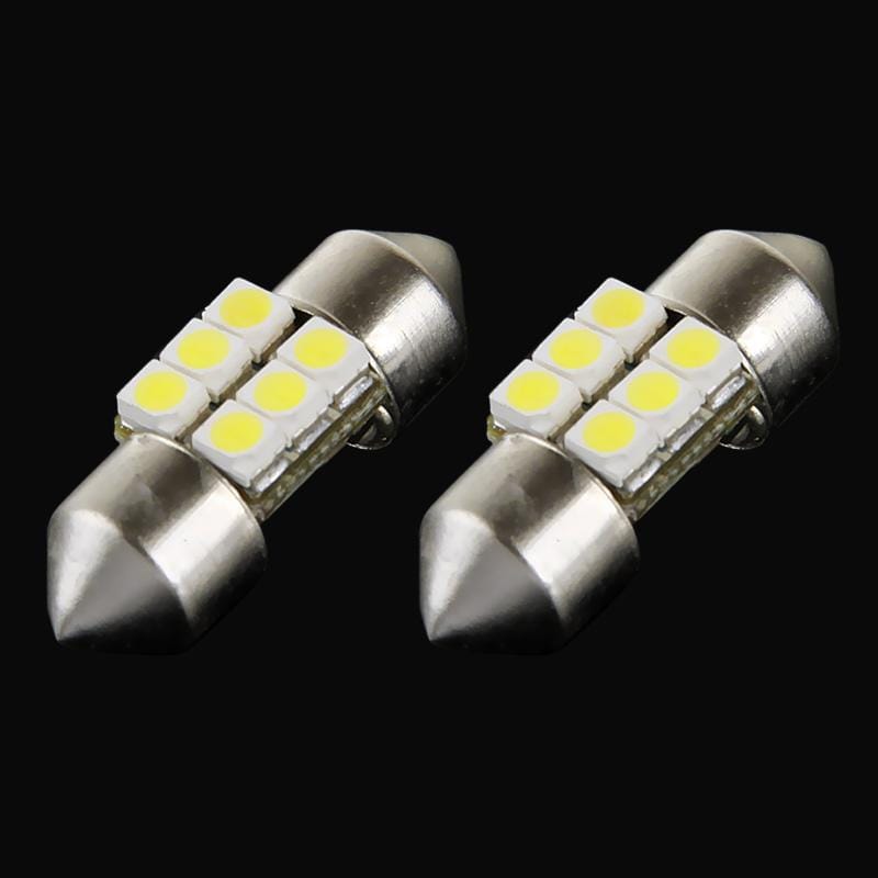 1 Pair 27mm White 6 LED 5050 SMD Car Reading Light Bulb