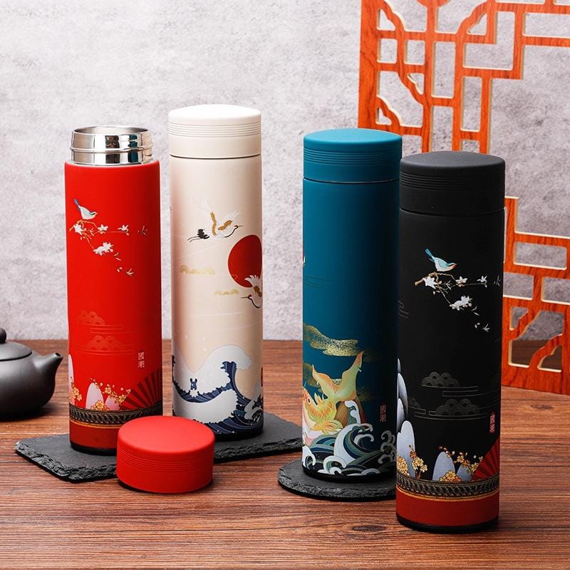 Retro Stainless Steel Vacuum Flask Student Art Water Cup (Blue)