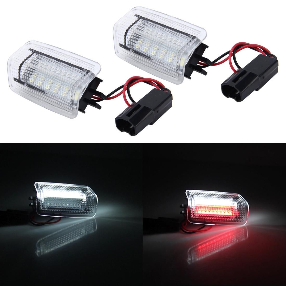 2 PCS Car Universal Waterproof Door Strobe Warning Red Light Static White Light Lamp, DC 12V