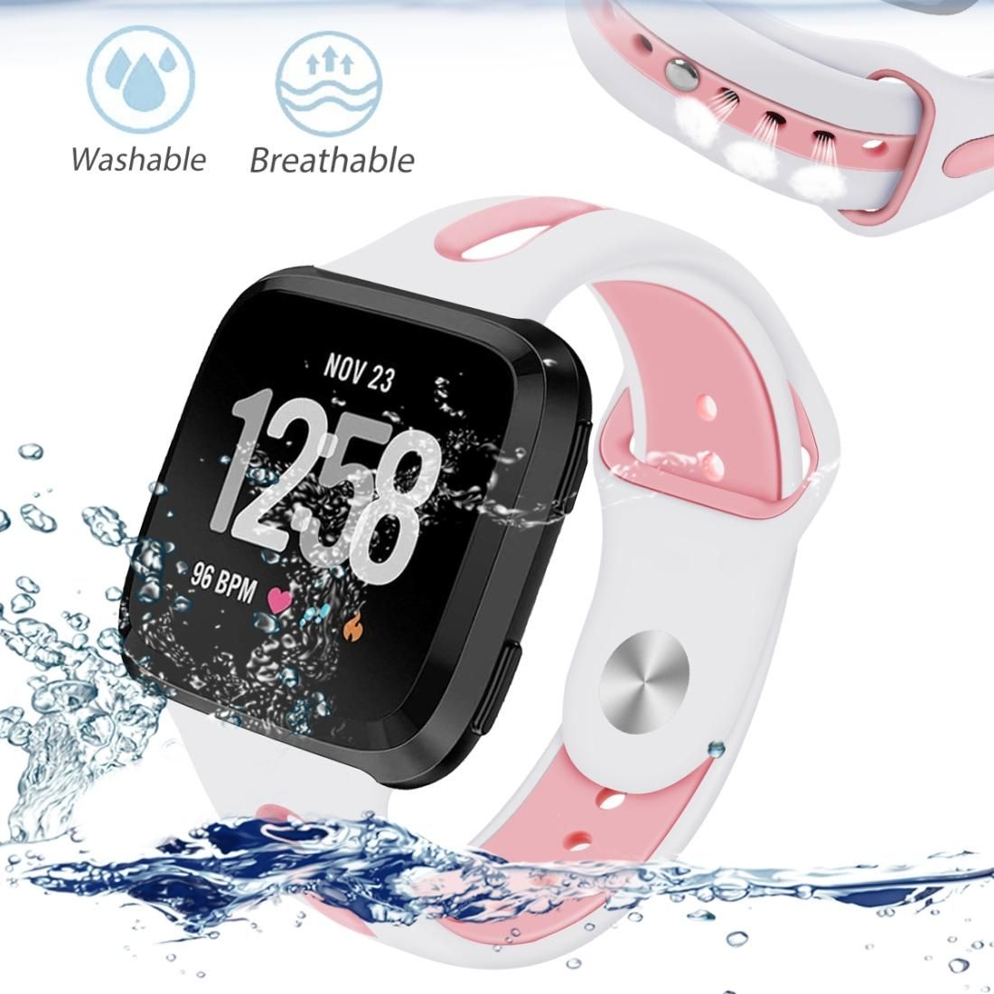 For Fitbit Versa 2 / Fitbit Versa / Fitbit Versa Lite Two Colors Silicone Replacement Strap Watchband, Size:L (Duck White)
