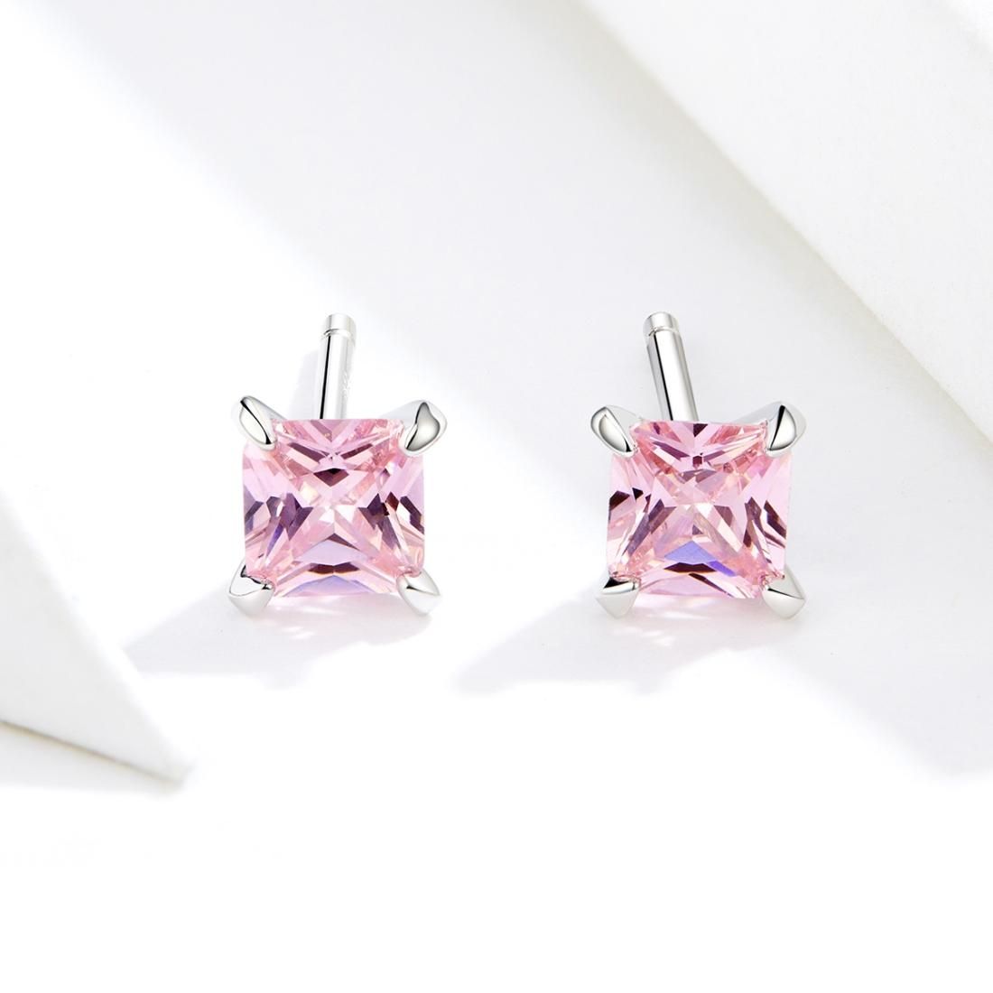 Sterling Silver Pink Diamond Earrings Simple Platinum Plated Earrings