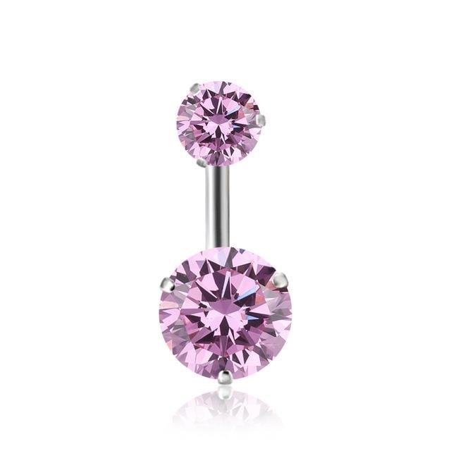 2 PCS Zircon Crystal Body Jewelry Belly Button Ring Navel Piercing Ear Drill (Pink)