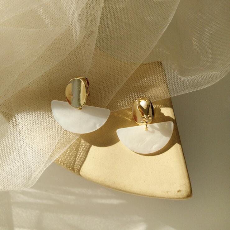Geometric Acrylic Big Fan Shaped Clip Earing Jewelry for Women (White Clip earring)