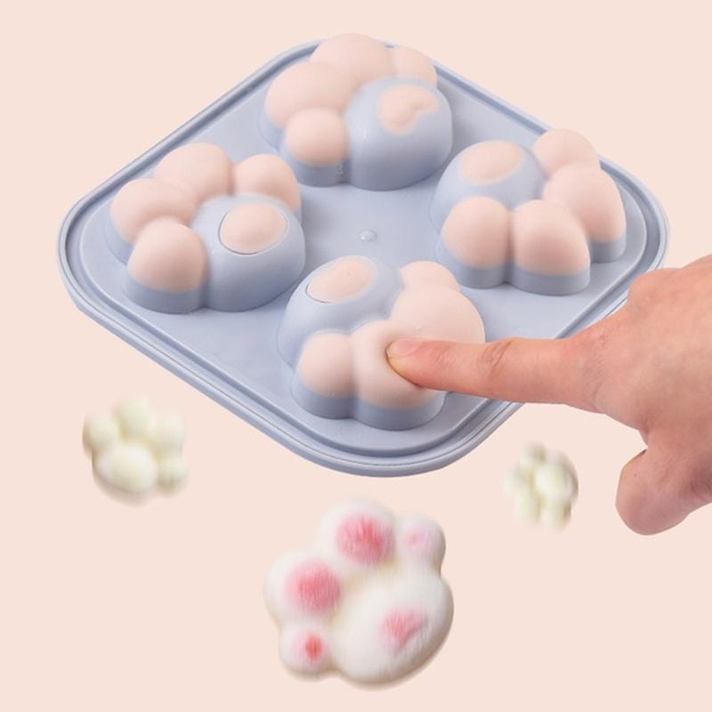 Household Cat Paw Shape Creative Silicone Ice Box Ice Cube Mold Ice Hockey DIY Food Supplement Box with Lid (Shrimp Red)