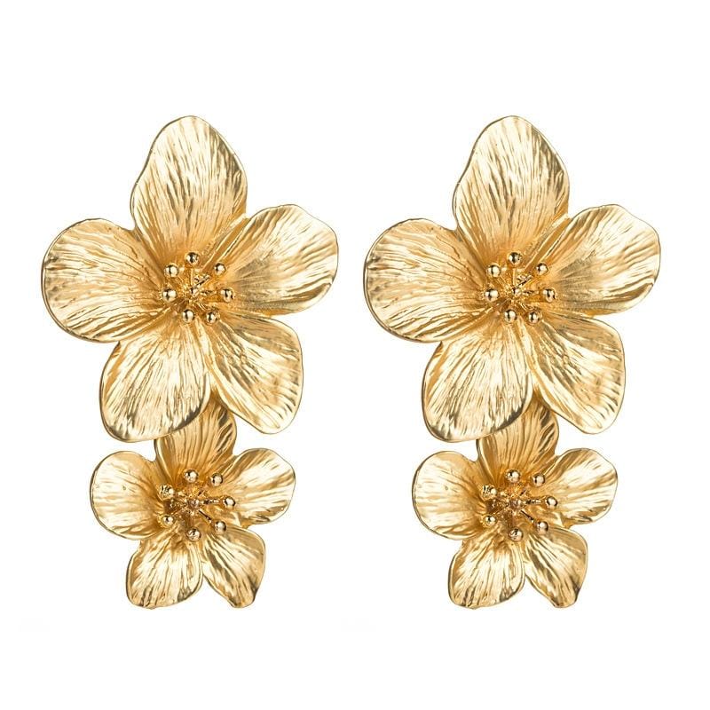 2 PCS Ladies Fashion Geometric Flower Earrings (Golden)