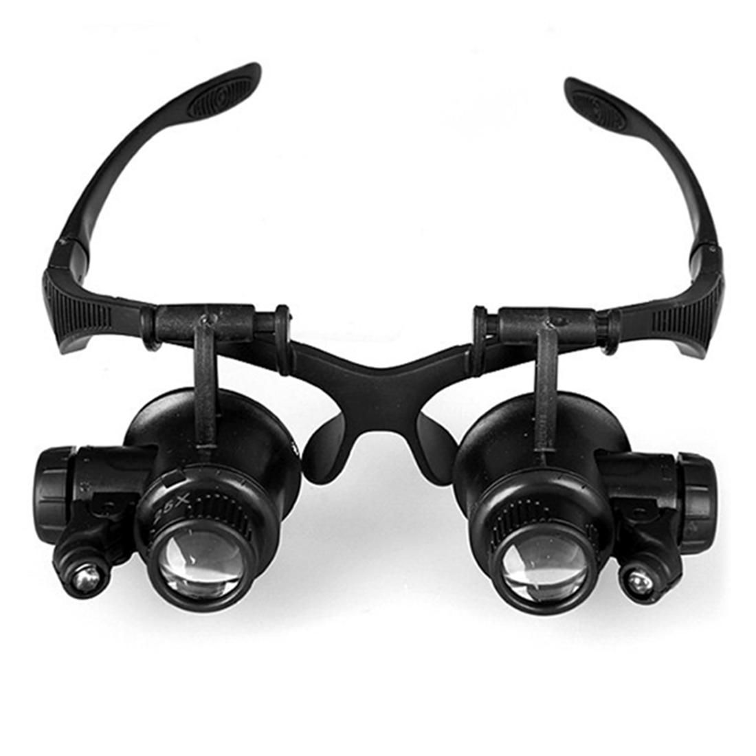 10X 15X 20X 25X Double Eye Glasses Lens Jeweler Watch Repair Head Magnifier with 2 LED Lights