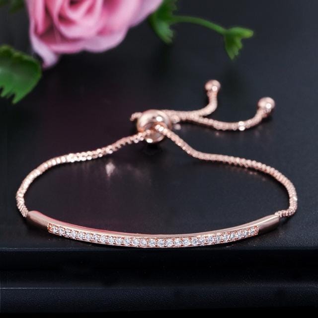 Adjustable Exquisite Hand Jewelry Micro-inlaid Zircon Shiny Single Row Curved Aracelet (rose gold)