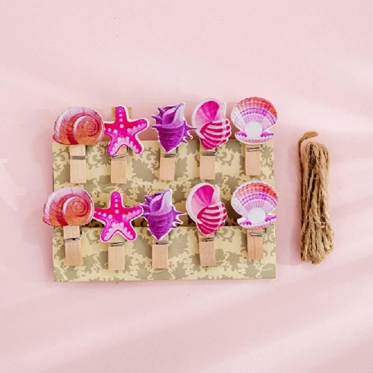 2 PCS Cartoon Hanging Photo Wall Decoration Hemp Rope Creative Colorful Wooden Clip (Shell)