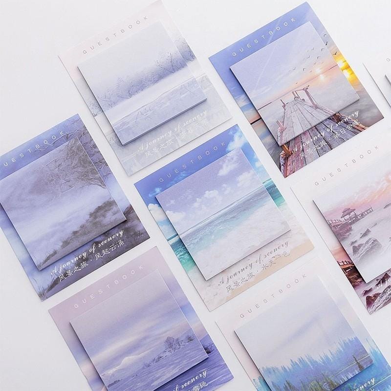 15 PCS Scenery Tour Memo Pad Paper Post Notes Sticky Notes Notepad Stationery (   Green hills and green water)