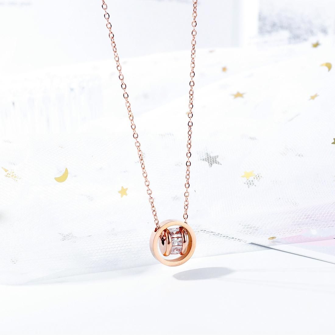 OPK 1642 Double Ring Necklace Clavicle Chain Simple Pendant Wild Necklace Jewelry