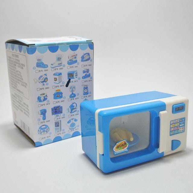 Children Mini Cute Microwave Oven Pretend Role Play Toy Educational for Kids Kitchen Toys (Blue)