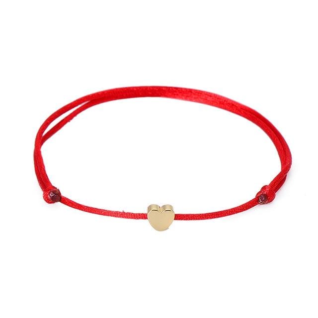 Handmade Rope Adjustable String Lucky Heart Bracelet (Red-gold)