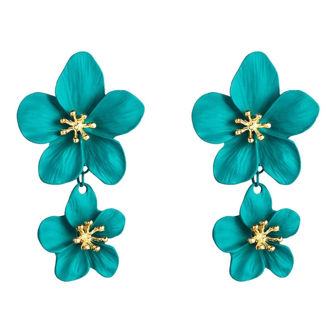 2 PCS Ladies Fashion Geometric Flower Earrings (Blue And green)