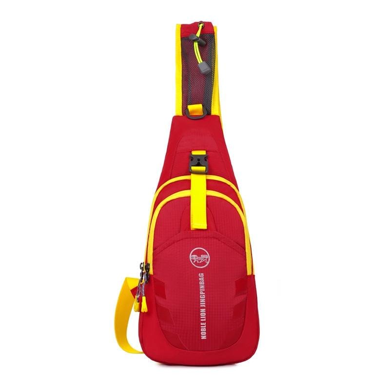 Motorcycle Waterproof Nylon Backpack Convenient Motorbike Chest Bag Backpack Camping Hiking Running Outdoor Sport Bag (Red + Yellow)