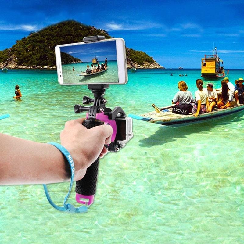 2 in 1 Pistol Trigger Set Floating Hand Grip / Diving Surfing Buoyancy Rods with Adjustable Anti-lost Hand Strap + Camera Trigger for GoPro HERO 4 / 3+ / 3 (Magenta)